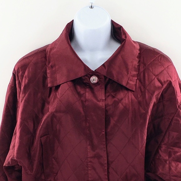 Womens Silk Quilted Jacket Vtg Burgundy Satin Lightweight Anorak EL - LA Sz L - Picture 2 of 16